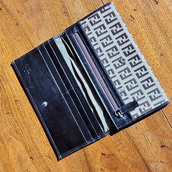 Vintage Fendi Brown & Beige Zucchino Canvas & Leather Continental Wallet - Picture 11 of 17